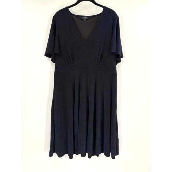 torrid Dresses & Skirts - TORRID Dress Size 2X / Size 2 Black Blue Shimmer Flutter Slv V Neck Skater